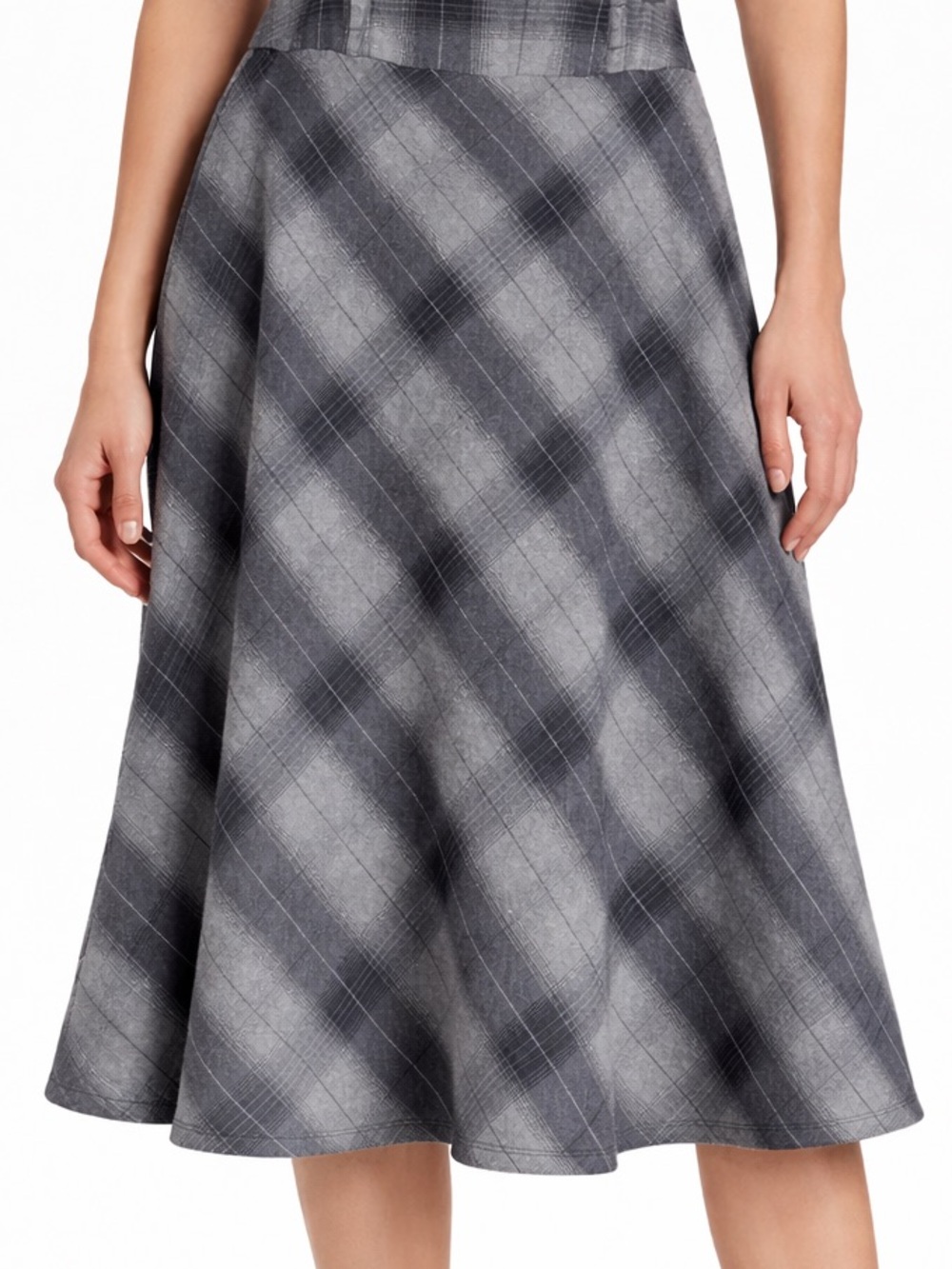 East 5th Black and Gray Plaid A-Line Skirt